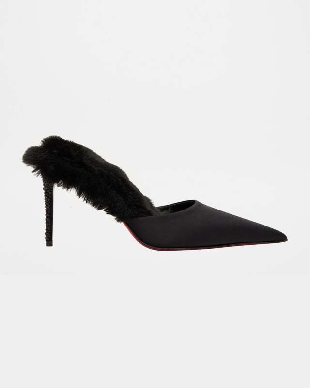85mm KM Faux Fur Satin Mule Pumps